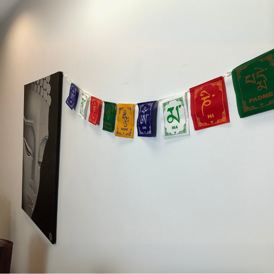 Decorative Tibetan flags for yoga and mindfulness space