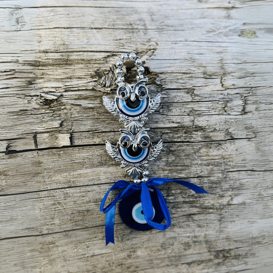 Mystic Evil Eye Hanging with Twin Owls for Vastu and Feng Shui Décor