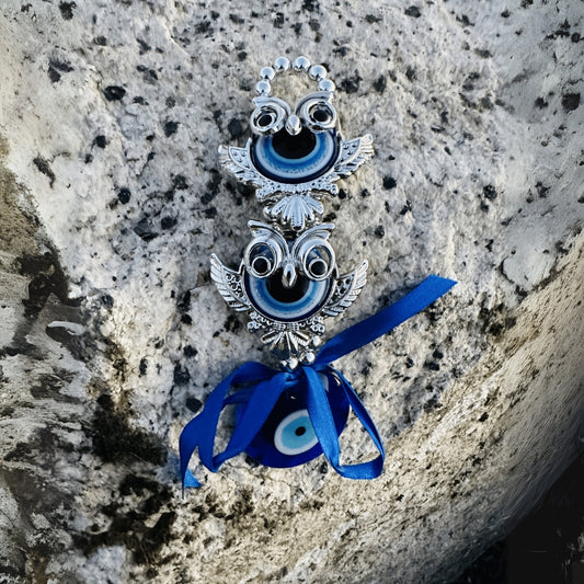 Blue Evil Eye Amulet with Owl Design for Spiritual Home Décor