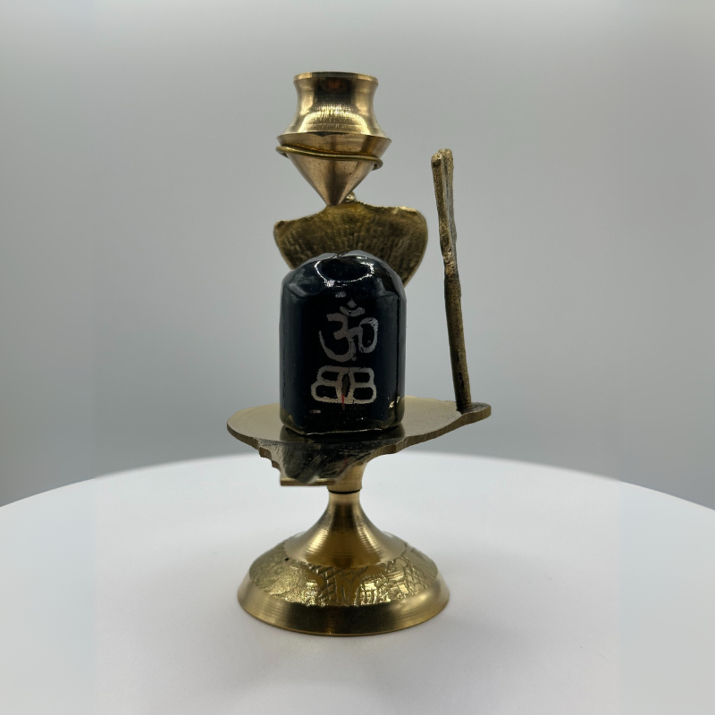Shiva Lingam Idol with Brass Jaldhara for Home Temple