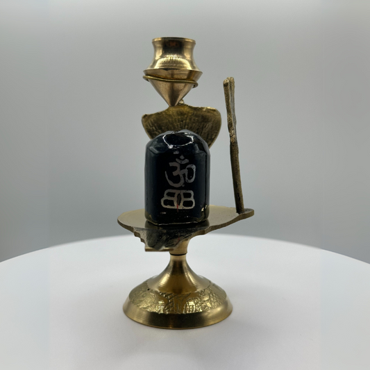 Shiva Lingam Idol with Brass Jaldhara for Home Temple